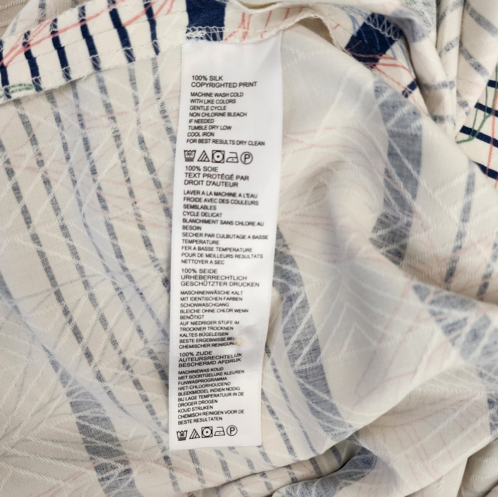 TOMMY BAHAMA 100% Silk Striped Leaf Print Button Up Shirt Cream Multi  S… - Picture 12 of 15